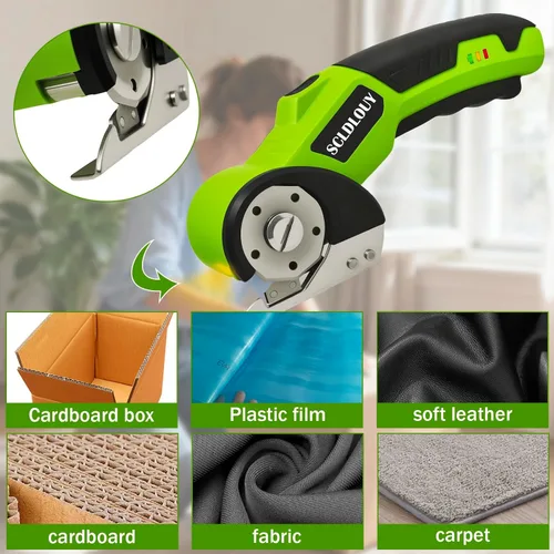Miniatura 6 de High-Speed Cardboard Cutter, Cordless Rechargeable Electric Scissors with Safety Lock and LED Light, Rotating Blade for Cardboard Fabric Carpet