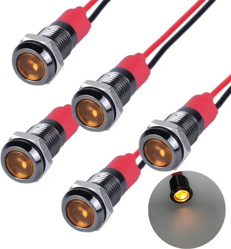 Miniatura 8 de 5 unidades de 0.236 in 12V-24V 20mA luz indicadora LED de metal de ahorro de energía, bisel cromado negro, orificio de montaje de 1/4 pulgadas