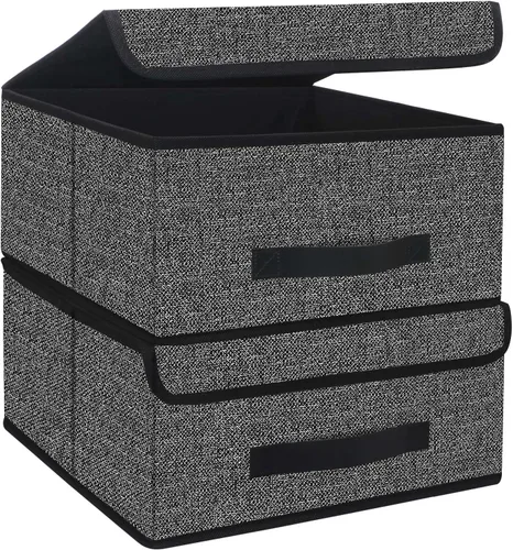 Onlyeasy Cajas de Almacenamiento Plegables en Cubo con Tapa - Caja de Almacenamiento en Cubo, Cesta de Organizador de Closet, Paquete de Dos con
