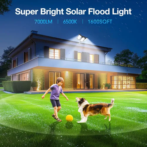 Miniatura 2 de Luces de inundación solar para exteriores, 7000 LM, luces solares súper brillantes de brazo de aluminio, 3 cabezales, LED de atardecer a amanecer