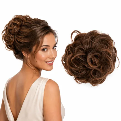 Miniatura 28 de CAISHA Postizo Grande Scrunchy Recogido Peinado Nupcial Rizado Moño Despeinado Marrón Chocolate Oscuro G2E