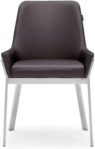 Miniatura 5 de ZURI Sydney Silla de comedor de cuero sintético marrón con patas de acero inoxidable cepillado
