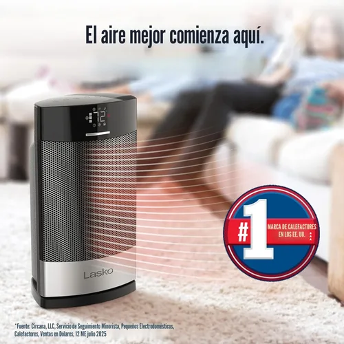 Miniatura 2 de Lasko Ellipse - Calentador de mesa de cerámica para el hogar con interruptor de vuelco, bloqueo para niños, pantalla digital, termostato, modo