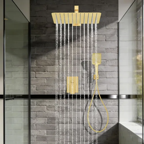 Miniatura 7 de Sistema de Ducha Moderno de Lluvia de Latón Juego de Grifería con Válvula y Desviador Mezclador de Ducha con Ducha de Mano de Alta Presión Válvula