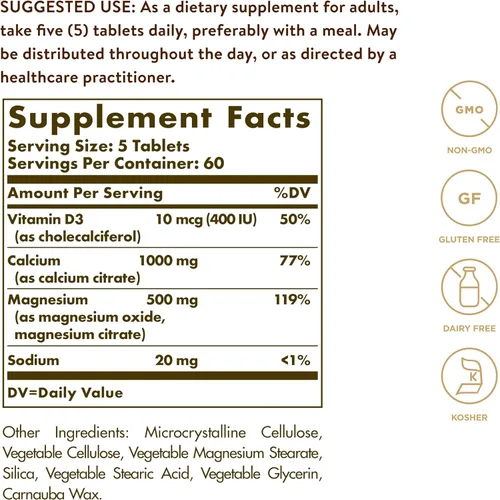 Miniatura 2 de Solgar Calcio y Magnesio con Vitamina D3, 300 Tabletas - Promueve Huesos Saludables, Apoya la Función Nerviosa y Muscular - Forma Altamente