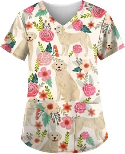 Lindas camisetas médicas para perros para mujer, talla grande, suaves, elásticas, divertidas, de caricaturas, para enfermeras, pediátricas,