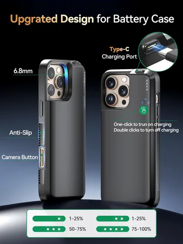 Miniatura 3 de NEWDERY Upgraded Battery Case for iPhone 16 pro, 5000mAh USB C Portable Power Bank, CarPlay, Sync-Data Supported, Rechargeable Charger Case