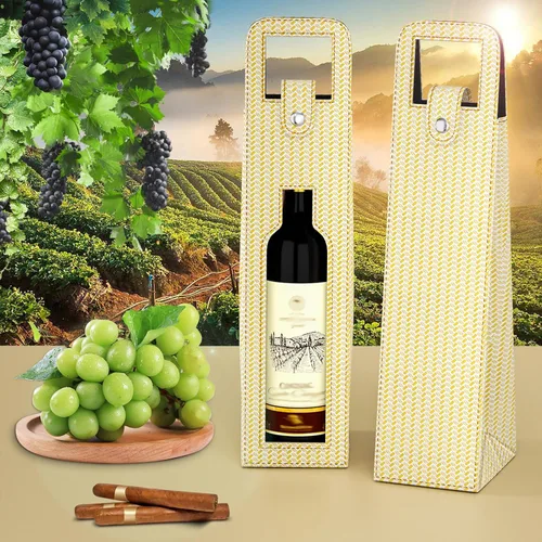 Miniatura 3 de Bolsa de regalo de vino RYDDOY, portador de vino reutilizable de cuero, bolsas de regalo para una sola botella de champán y cerveza para cumpleaños