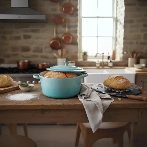 Miniatura 3 de Trustmade Horno holandés de hierro fundido de 3 cuartos de galón, olla de cocina recubierta de esmalte con tapa para hornear en casa, estofado