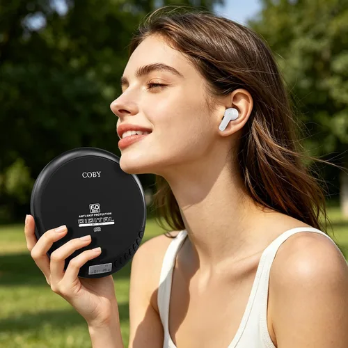 Miniatura 5 de Coby Reproductor de CD Bluetooth portátil con radio FM y auriculares, disco recargable anti-salto con reproducción de MP3, entrada AUX, súper bajo