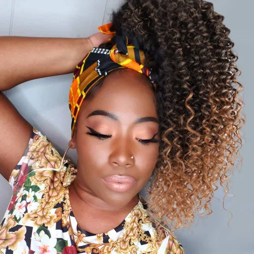 Miniatura 12 de Vigorous Extensión de Cola de Caballo con Cordón de 14 Pulgadas Afro Rizada Corta y Crespa para Mujeres Africanas Colas de Caballo Esponjosas