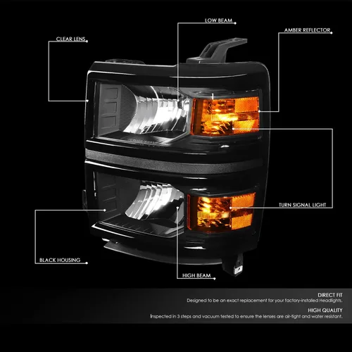 Miniatura 2 de DNA MOTORING HL-OH-CSIL14-BK-AM Faros delanteros negros y ámbar compatibles con Silverado 1500 2014-2015