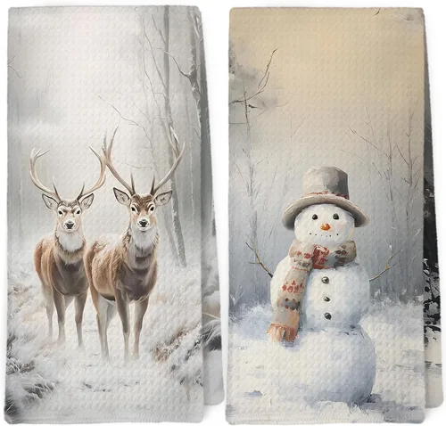 Miniatura 7 de Dibor Juego de 2 Paños de Cocina Decorativos con Árbol de Navidad Verde, Paños de Cocina de Decoración Navideña Preppy, Paño Decorativo de Pino