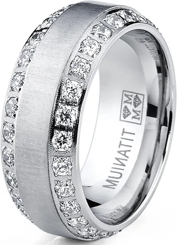 Miniatura 3 de Metal Masters 1.8Ct Anillo de compromiso o boda para hombre, de titanio con acabado domo cepillado, con circonia cúbica, 8 mm