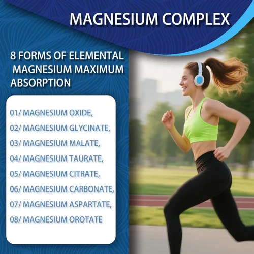 Miniatura 6 de Complejo de magnesio de 1000 mg con 8 formas: glicinato, citrato, malato, taurato para absorción, apoya hueso, músculo, energía y recuperación