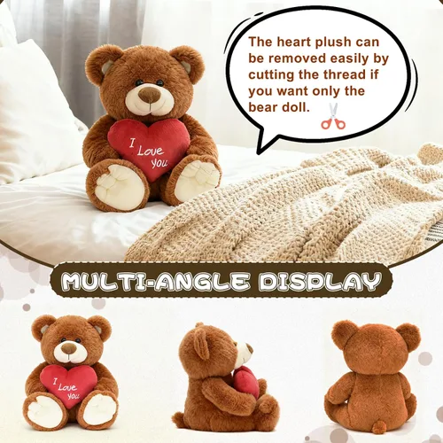 Miniatura 3 de ¡Te quiero! Oso de peluche de 10 pulgadas con corazón rojo, muñeca de oso de peluche suave, juguetes de peluche, regalos para ella/novia, amante