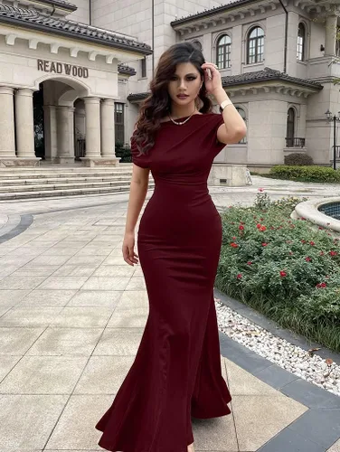 Miniatura 3 de YMDUCH Vestido de noche para mujer, elegante, sin mangas, con hombros descubiertos, ajustado, largo, formal, para fiesta