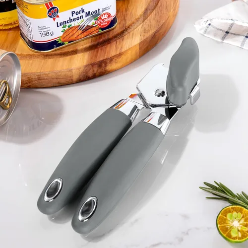 Miniatura 7 de TJ POP - Abrelatas manual, abrelatas de mano resistente, borde liso, perilla de fácil giro, con abrebotellas, utensilios de cocina, color gris