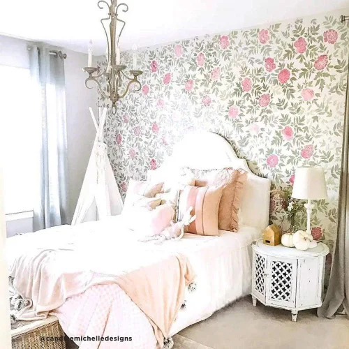 Miniatura 3 de Plantilla de pared de peonías japonesas - Plantillas florales para paredes - Diseños de plantillas de flores - Plantilla reutilizable para pintar