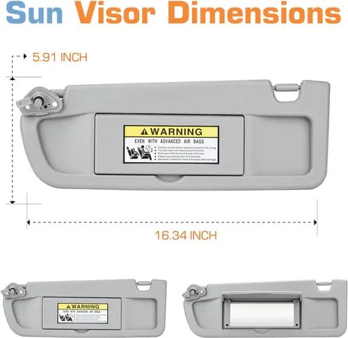 Miniatura 6 de Visera solar del lado del conductor izquierdo para Honda Civic 2006 2007 2008 2009 2010 2011 EX LX Sedan SI Coupé, repuesto 83280-SNA-A01ZA, gris