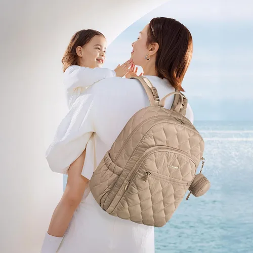 Miniatura 2 de LOVEVOOK Mochila para pañales, bolsa de pañales acolchada para bebé con bolsillos aislados, mochila de pañales de viaje para niños y niñas con Caqui