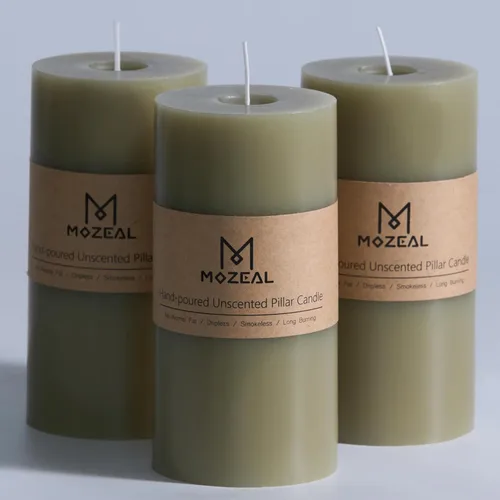 Miniatura 135 de MOZEAL Velas grandes sin perfume vertidas a mano de 3 x 8 pulgadas, sin humo, juego de 2, combustión lenta, sin goteo, aproximadamente 150 horas