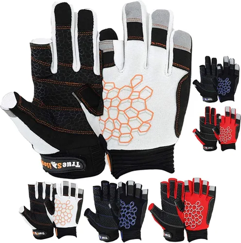 Miniatura 8 de MRX BOXING & FITNESS Guantes de vela pegajosos para la palma de la mano, guantes de yate, kayak, bote, pesca, 2 dedos de corte (rojo, mediano)