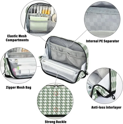 Miniatura 4 de Estuche para lápices de gran capacidad Estuche cosmético portátil organizador de escritorio para hombre grado escolar clásico verde blanco pata