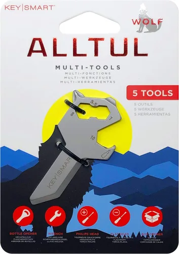 KeySmart AllTul Wolf - Llavero multiherramienta multiusos 5 en 1 para llevar todos los días con abrebotellas, llave inglesa, cabeza Phillips, cabeza