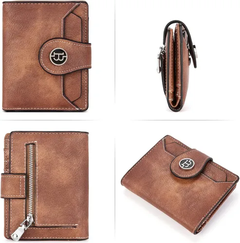Miniatura 6 de BROMEN Billeteras pequeñas para mujer, con bloqueo RFID, de cuero, plegable, con cremallera, bolsillo para monedas, tarjetero con ventanas