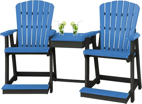 DutchCrafters Juego de bistró de plástico de polietileno para exteriores con 2 sillas y mesa central adjunta, juego de muebles de patio de 3 piezas,