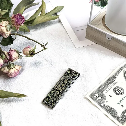 Miniatura 6 de Madre de perla clip de dinero cartera tarjeta de crédito tarjeta de negocios delgada titular de acero inoxidable colección regalo noble