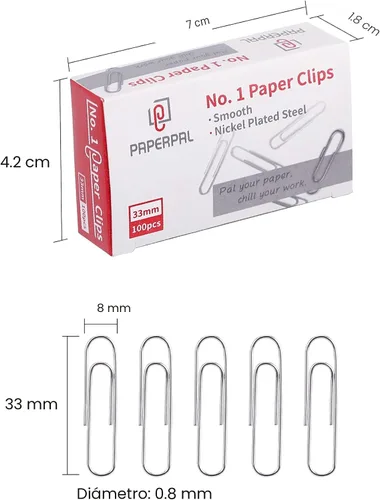 Miniatura 2 de PAPERPAL Clips de papel para oficina, escuela y uso personal, clip liso #1 (1-2/7 pulgadas), 600 clips de papel medianos (6 cajas de 100 cada uno)