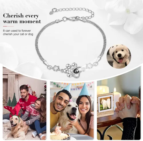 Miniatura 7 de OPALSTOCK Collar personalizado con foto para mascotas, collar de proyección de encanto de foto personalizada, colgante de pata de perro, gato