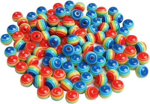 Miniatura 2 de Acxico 100 cuentas redondas de rayas de arco iris de resina acrílica de colores mixtos de 0.315 in