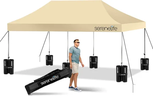 Miniatura 17 de SereneLife - Tienda de campaña desplegable de 10 x 20 pulgadas, toldo plegable, con parte superior de tienda impermeable, bolsa de transporte Blanco