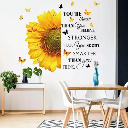 Miniatura 5 de Calcomanías de pared inspiradoras de girasol, gran frase motivacional, diseño de girasol, decoración para el hogar, dormitorio, "You're Braver