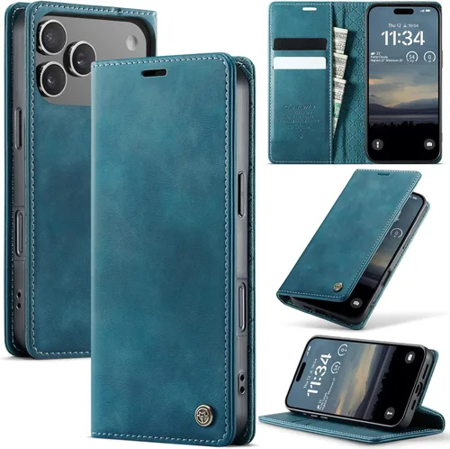Miniatura 61 de Funda tipo cartera para iPhone 13 de piel tipo cartera con tarjetero y función atril, cierre magnético, bloqueo RFID, TPU a prueba de golpes