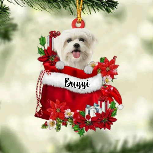 Miniatura 100 de Perro Akita Inu personalizado en bolsa de regalo, adorno de Navidad, nombre personalizado, regalo para amantes de los perros, familia, Navidad