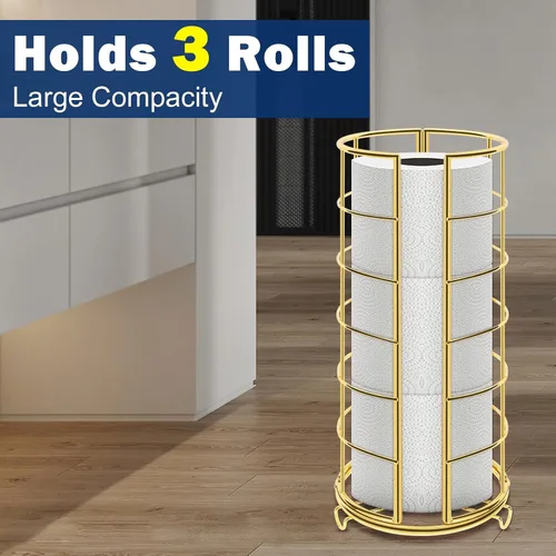 Miniatura 3 de NearMoon Soporte organizador de papel higiénico, almacenamiento de 3 rollos de papel higiénico, accesorio de baño de metal, soporte de rollo Dorado