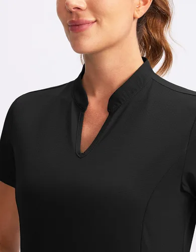 Miniatura 3 de Obla Polo de golf para mujer, cuello en V, manga corta, sin cuello, de secado rápido, para tenis, correr, camisetas de golf para mujer
