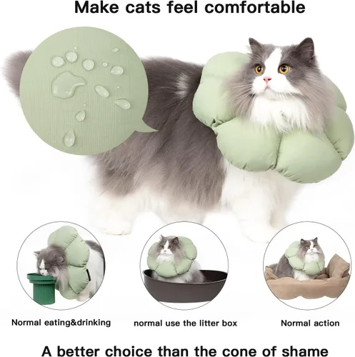 Miniatura 2 de Collar de cono de gato, lindo collar de recuperación impermeable para gatos, antimordeduras, cicatrización de heridas, collar isabelino para gatos