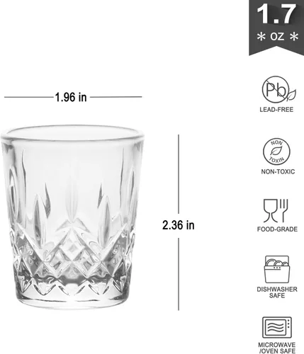Miniatura 2 de 3021.01 JY001 - Vasos de chupito con patrones tallados, 1.7 onzas, juego de 6, transparente, JY001