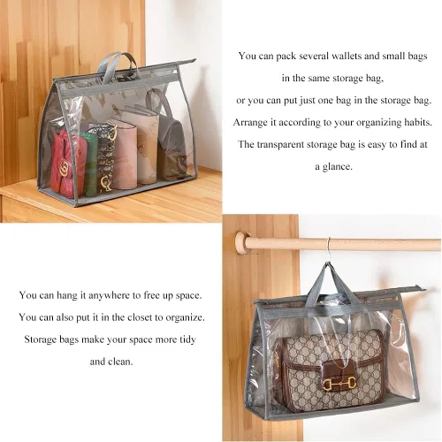 Miniatura 4 de fazhongfa 2 bolsas para el polvo para bolsas, organizador de almacenamiento de bolsos transparentes, no tejidas, bolsa colgante con cremallera y asa