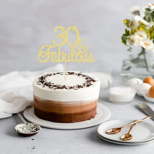 Miniatura 4 de Gyufise 1 decoración de 30 con purpurina dorada y fabulosos adornos para tartas de 30 años y fabulosos adornos para tartas de cumpleaños de 30 años