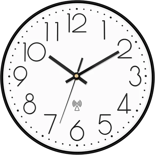 Miniatura 12 de Foxtop Reloj de pared negro de 12 pulgadas, silencioso, sin tictac, de cuarzo, funciona con pilas, reloj redondo fácil de leer para oficina, aula