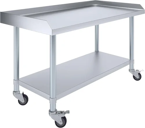 Miniatura 21 de AmGood Soporte para equipo de acero inoxidable con estante inferior + ruedas, resistente, grado comercial, certificado NSF