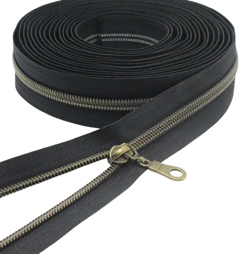 Miniatura 28 de YaHoGa #5 Cremalleras metálicas de nailon color latón antiguo de The Yard Bulk Cinta beige de 10 yardas con 25 unidades de tiradores para costura