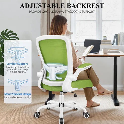 Miniatura 6 de FelixKing Silla de oficina, silla de escritorio ergonómica, sillas de malla transpirable, respaldo alto, soporte lumbar ajustable, reposabrazos Verde