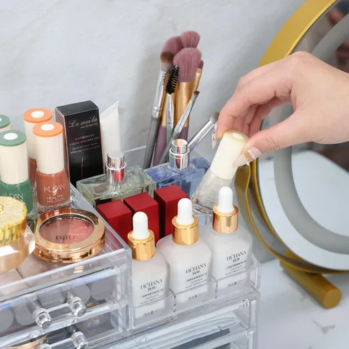 Miniatura 6 de Organizador de maquillaje pequeño de acrílico con cajones, organizador de cuidado de la piel transparente para tocador, cómoda, encimera de baño